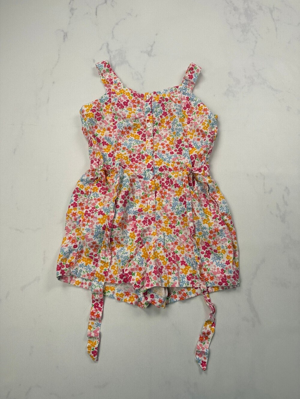Old Navy Floral Romper Multicolor 2010s Feminine Tie Sleeves - Girls XL